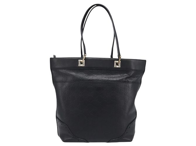 Borsa Tote GUCCI GuccissimaGG in Pelle Nera e Oro 145984 Auth 204661V Nero - vista 2