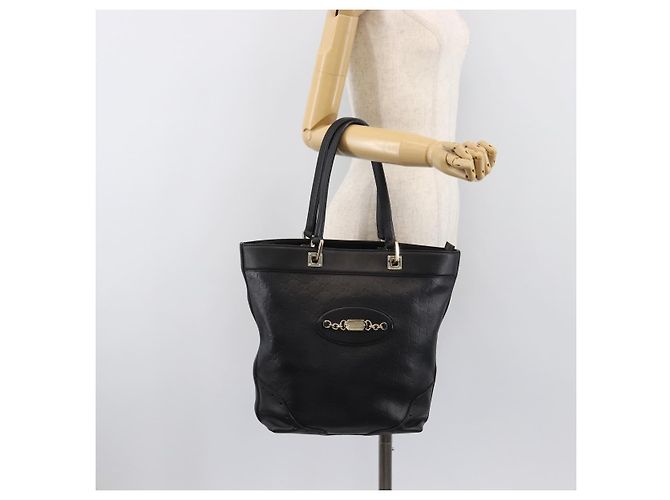 Borsa Tote GUCCI GuccissimaGG in Pelle Nera e Oro 145984 Auth 204661V Nero - vista 25
