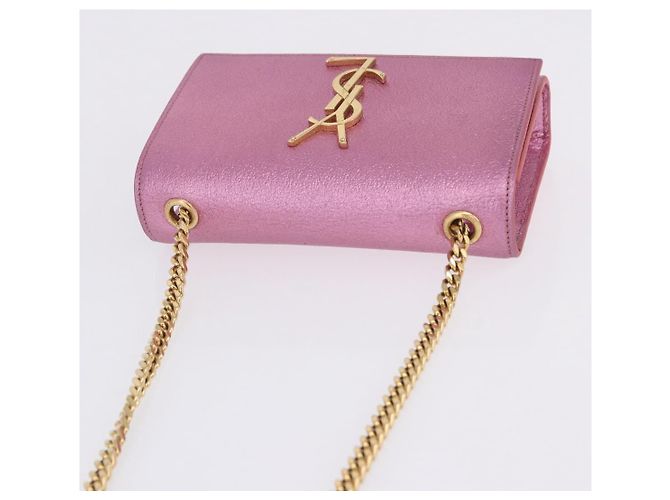 Autre Marque SAINT LAURENT Borsa a tracolla con catena in pelle Rosa Tono Oro Auth ka6239M - vista 14
