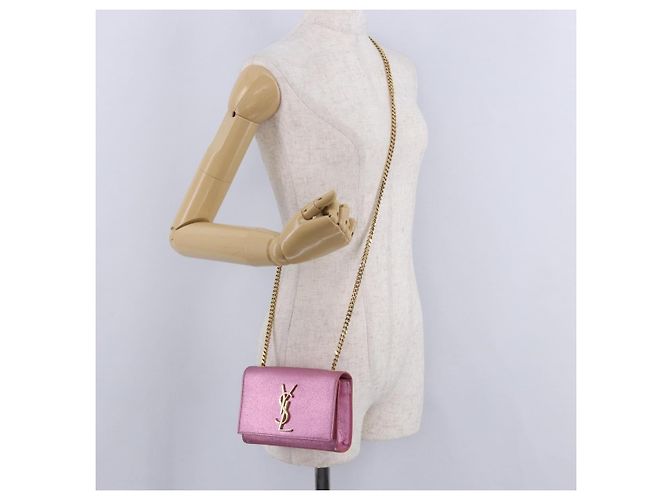 Autre Marque SAINT LAURENT Borsa a tracolla con catena in pelle Rosa Tono Oro Auth ka6239M - vista 30
