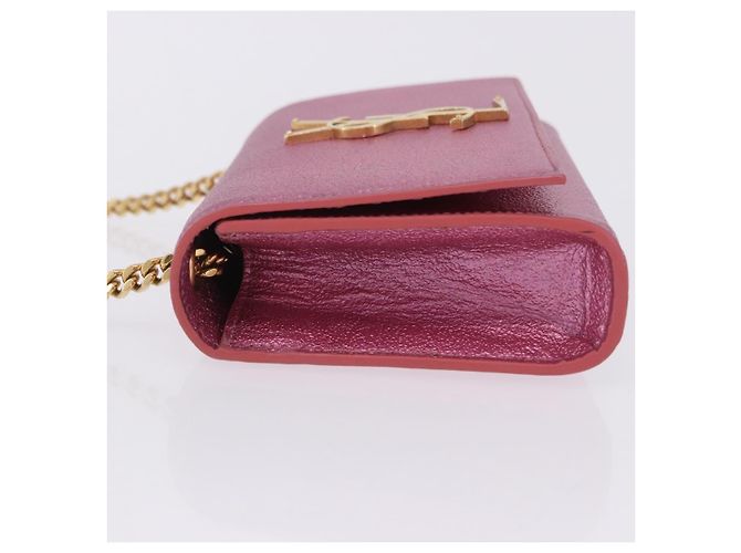 Autre Marque SAINT LAURENT Borsa a tracolla con catena in pelle Rosa Tono Oro Auth ka6239M - vista 5