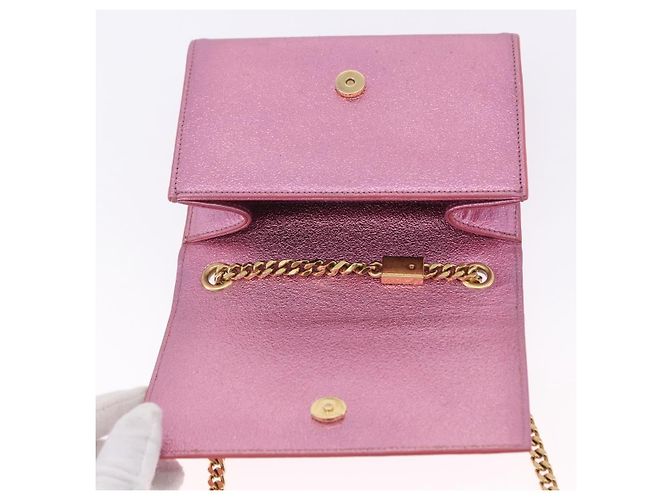 Autre Marque SAINT LAURENT Borsa a tracolla con catena in pelle Rosa Tono Oro Auth ka6239M - vista 9