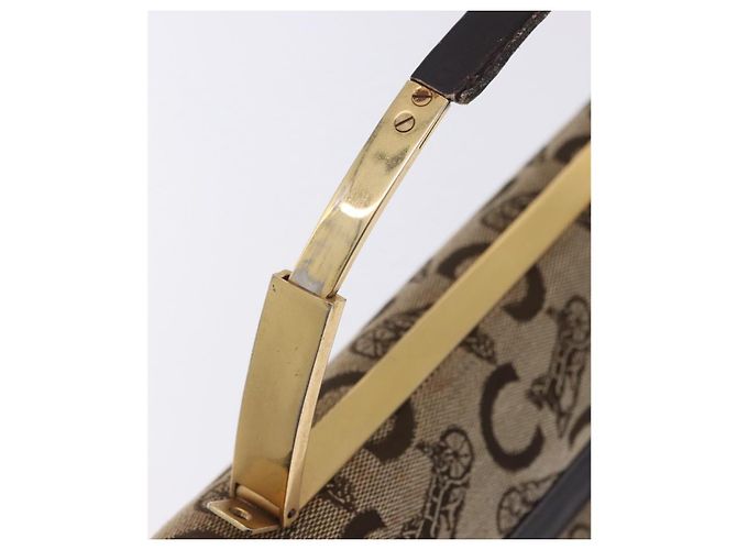 Céline Borsa a mano CELINE C Sulky Canvas Beige Gold Auth 204372 D'oro - vista 10