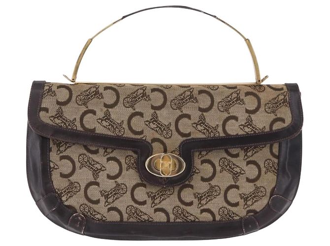 Céline Borsa a mano CELINE C Sulky Canvas Beige Gold Auth 204372 D'oro - vista 13