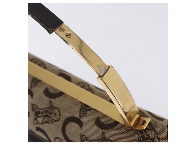 Céline Borsa a mano CELINE C Sulky Canvas Beige Gold Auth 204372 D'oro - vista 18