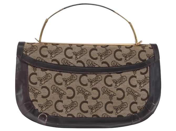 Céline Borsa a mano CELINE C Sulky Canvas Beige Gold Auth 204372 D'oro - vista 3