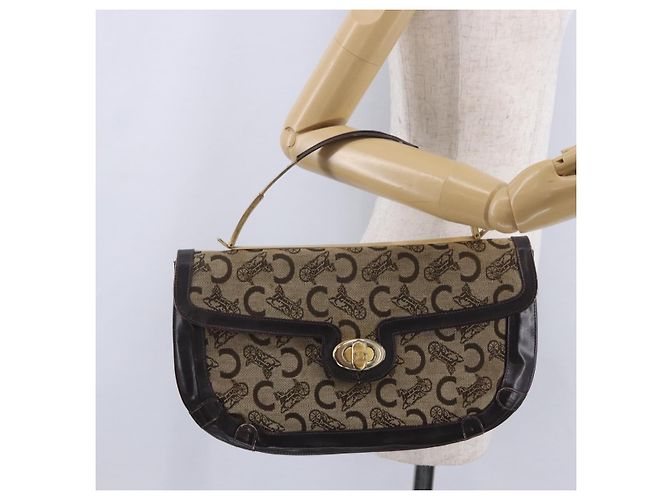 Céline Borsa a mano CELINE C Sulky Canvas Beige Gold Auth 204372 D'oro - vista 30