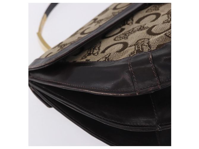 Céline Borsa a mano CELINE C Sulky Canvas Beige Gold Auth 204372 D'oro - vista 8