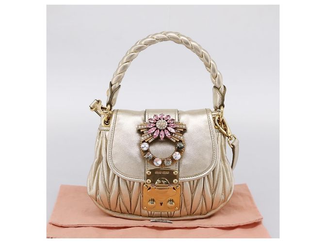 Borsa Miu Miu Matelassé in pelle 2way Champagne Gold Tono Oro Auth 167599SAM D'oro - vista 12