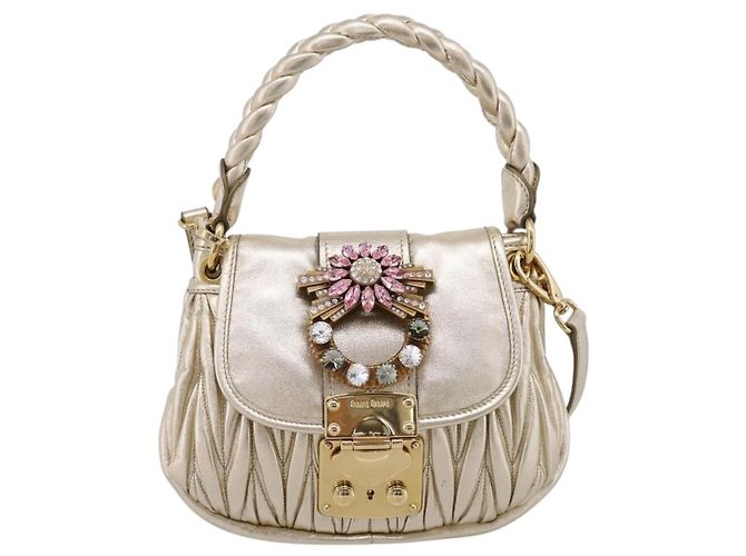 Borsa Miu Miu Matelassé in pelle 2way Champagne Gold Tono Oro Auth 167599SAM D'oro - vista 13