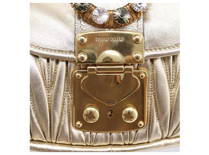 Borsa Miu Miu Matelassé in pelle 2way Champagne Gold Tono Oro Auth 167599SAM D'oro - vista 20