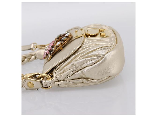 Borsa Miu Miu Matelassé in pelle 2way Champagne Gold Tono Oro Auth 167599SAM D'oro - vista 3