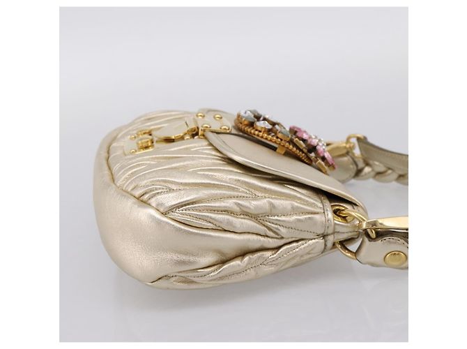 Borsa Miu Miu Matelassé in pelle 2way Champagne Gold Tono Oro Auth 167599SAM D'oro - vista 4