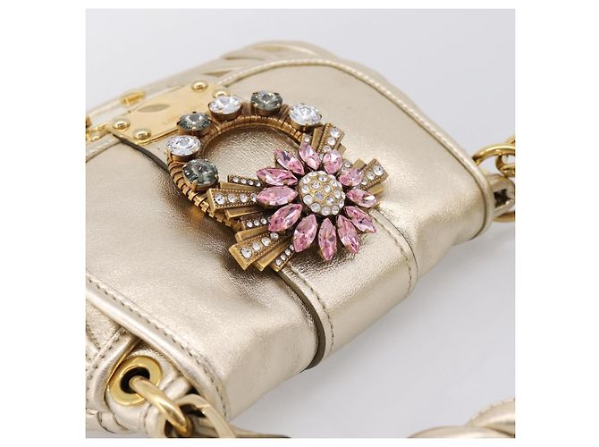 Borsa Miu Miu Matelassé in pelle 2way Champagne Gold Tono Oro Auth 167599SAM D'oro - vista 6