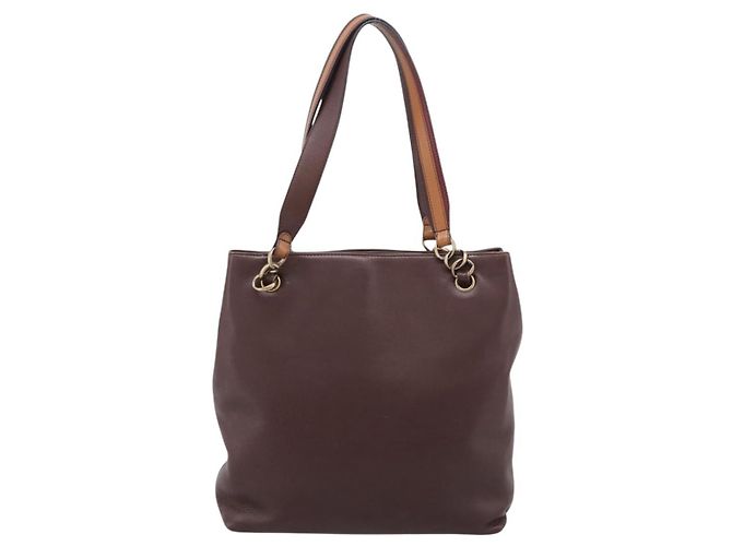 Bolso Tote CHANEL de cuero marrón detalles dorados CC Auth 204638V Castaño - vista 2