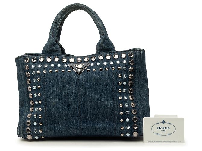 Sac à main Prada Small Denim Canapa Bijoux Bleu - vue 7