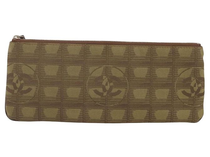 Borsa a pochette CHANEL New Travel Line in tela marrone CC Auth 204800A - vista 13