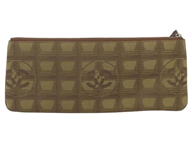 Borsa a pochette CHANEL New Travel Line in tela marrone CC Auth 204800A - vista 2