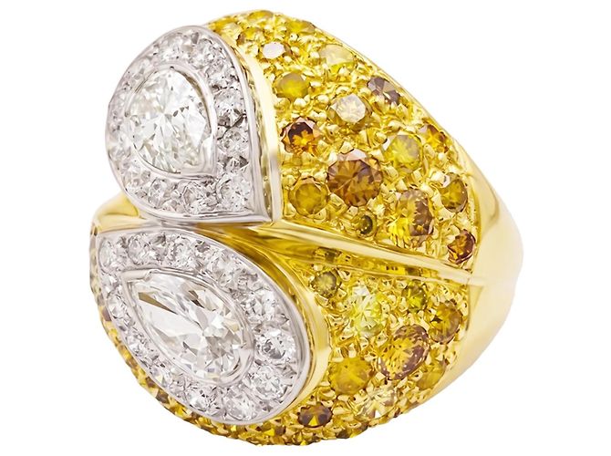 Autre Marque Anello cocktail in oro giallo, oro bianco, zaffiri gialli e diamanti. - vista 3