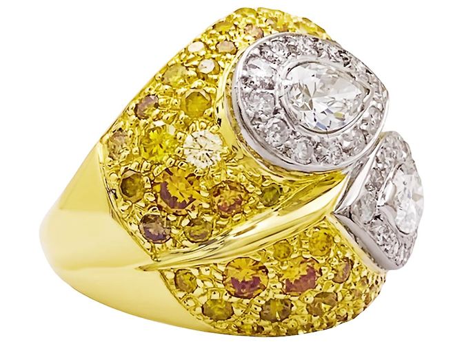Autre Marque Anello cocktail in oro giallo, oro bianco, zaffiri gialli e diamanti. - vista 4