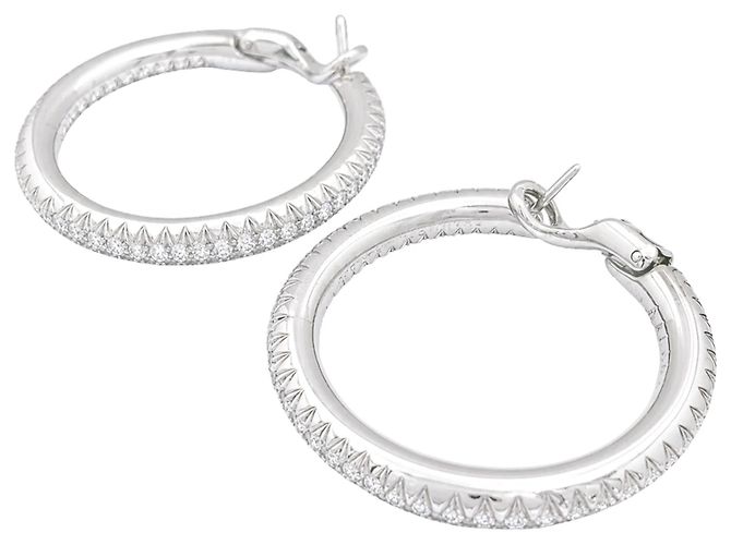 Orecchini a cerchio "Tube", Chaumet, oro bianco e diamanti. - vista 3