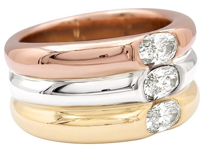 Anello Cartier, "Ellipse", tre ori e diamanti. - vista 2