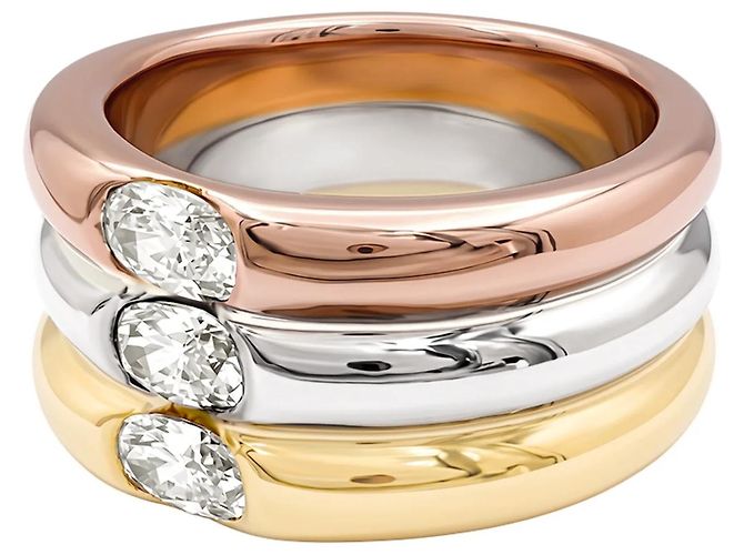 Anello Cartier, "Ellipse", tre ori e diamanti. - vista 3