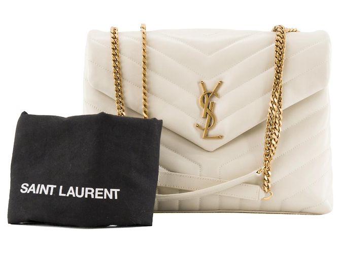 Autre Marque SAINT LAURENT - Borsa a tracolla Loulou medium Saint Laurent in pelle liscia écru Beige - vista 11