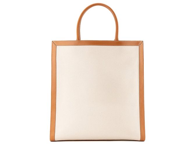 Céline CELINE - Borsa Cabas Large Vertical in tela beige e pelle marrone - vista 3