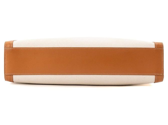 Céline CELINE - Borsa Cabas Large Vertical in tela beige e pelle marrone - vista 4