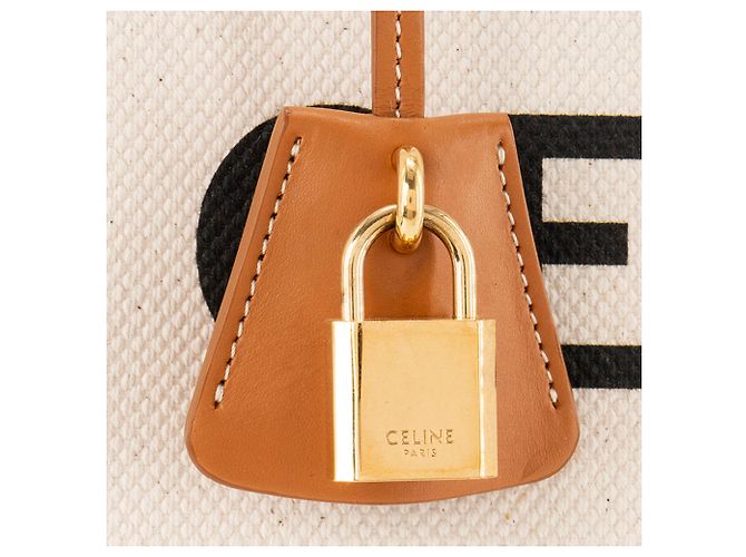 Céline CELINE - Borsa Cabas Large Vertical in tela beige e pelle marrone - vista 5