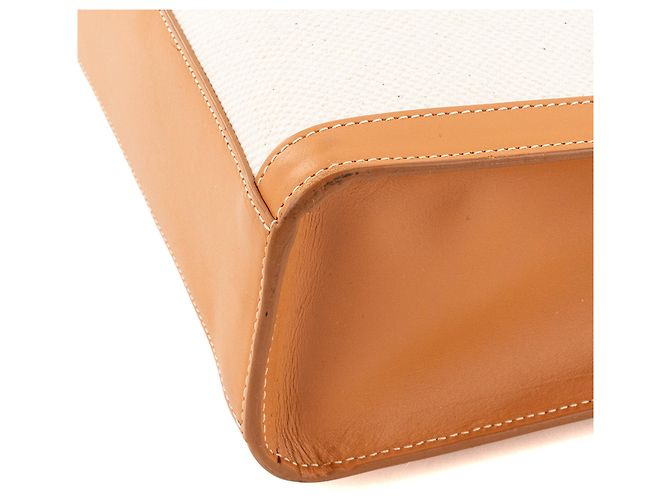 Céline CELINE - Borsa Cabas Large Vertical in tela beige e pelle marrone - vista 7