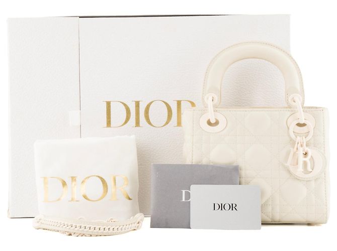Autre Marque DIOR - Borsa a tracolla Lady Dior mini in pelle cannage écru Bianco - vista 10