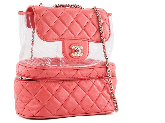 CHANEL - Borsa a tracolla Trendy CC Chanel in pelle rosa e plastica trasparente - vista 2