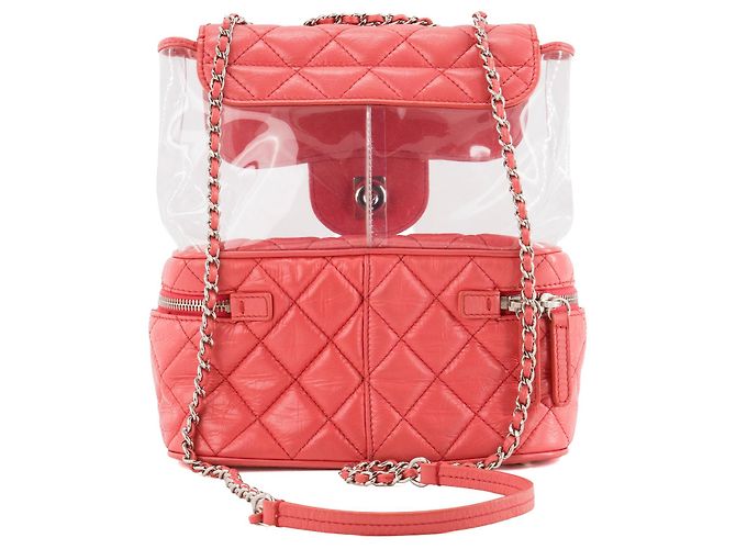 CHANEL - Borsa a tracolla Trendy CC Chanel in pelle rosa e plastica trasparente - vista 3