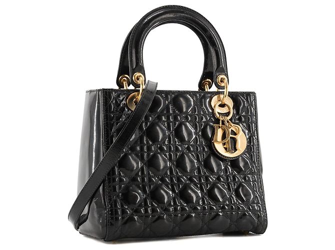 Autre Marque DIOR - Borsa a tracolla Lady Dior Medium in pelle laccata nera Nero - vista 2