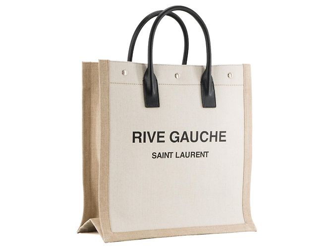 Autre Marque SAINT LAURENT - Borsa shopper Saint Laurent Rive Gauche in tela beige - vista 2