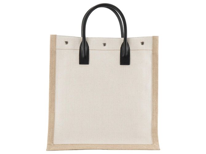 Autre Marque SAINT LAURENT - Borsa shopper Saint Laurent Rive Gauche in tela beige - vista 3