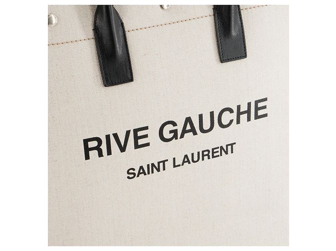 Autre Marque SAINT LAURENT - Borsa shopper Saint Laurent Rive Gauche in tela beige - vista 5