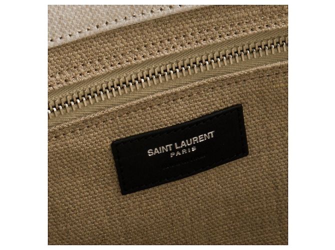 Autre Marque SAINT LAURENT - Borsa shopper Saint Laurent Rive Gauche in tela beige - vista 8