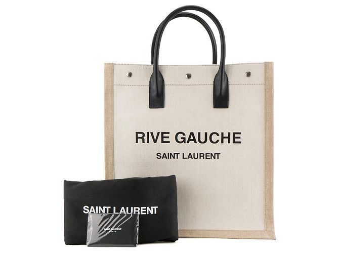 Autre Marque SAINT LAURENT - Borsa shopper Saint Laurent Rive Gauche in tela beige - vista 9