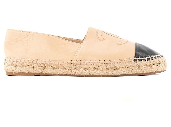 CHANEL - Espadrillas Chanel in pelle e rafia beige e nero (T38) - vista 2