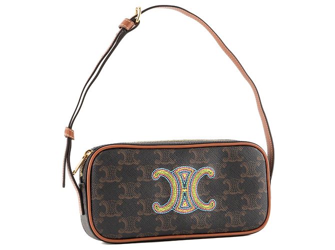 Céline CELINE - Mini Triomphe Schultertasche aus monogrammiertem beschichtetem Canvas Braun - Ansicht 2