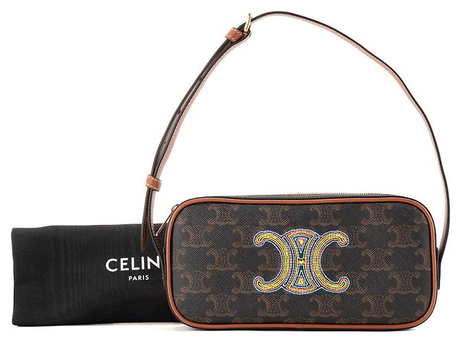 Céline CELINE - Mini Triomphe Schultertasche aus monogrammiertem beschichtetem Canvas Braun - Ansicht 8
