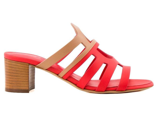 HERMÈS - Mule con tacco Celena Hermès in pelle rosa e marrone (T36,5) - vista 2