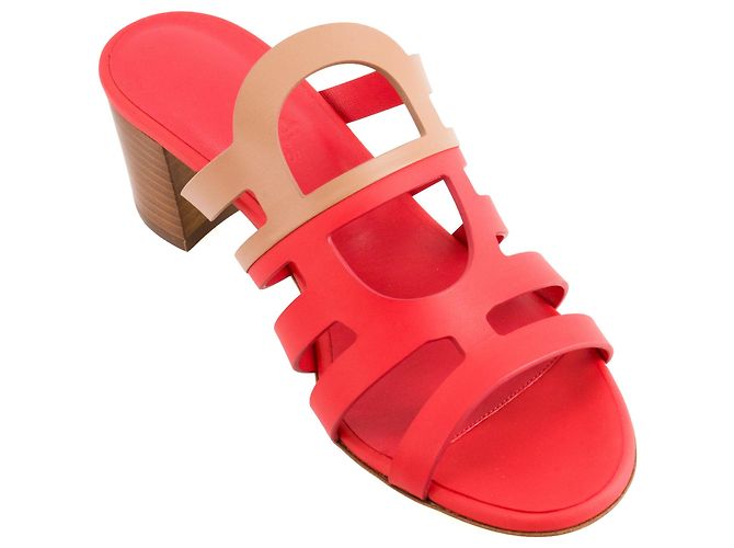 HERMÈS - Mule con tacco Celena Hermès in pelle rosa e marrone (T36,5) - vista 4