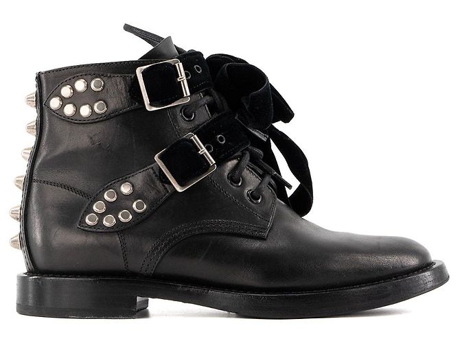 Autre Marque SAINT LAURENT - Stivaletti Saint Laurent in pelle liscia e velluto nero (T35.5) - vista 2