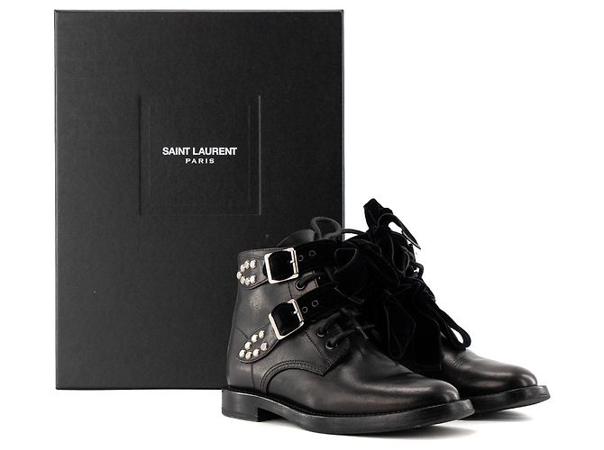 Autre Marque SAINT LAURENT - Stivaletti Saint Laurent in pelle liscia e velluto nero (T35.5) - vista 8