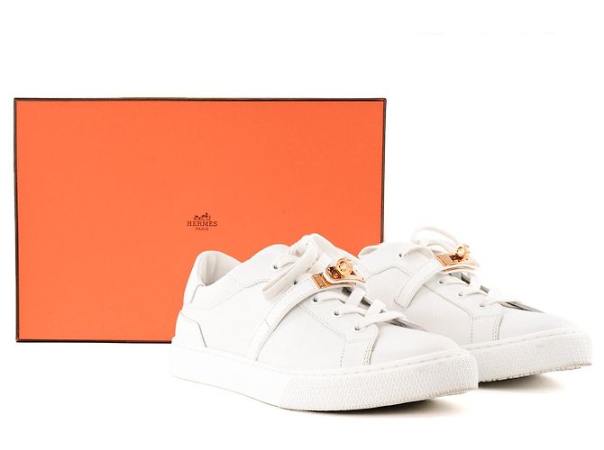 HERMÈS - Sneakers Day Hermes in pelle bianca (T39) Bianco - vista 8