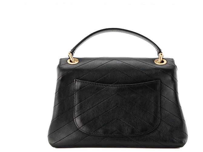 CHANEL - Borsa a tracolla Top Handle Medium Chanel in pelle chevron e pelle esotica pitone nera Nero - vista 3